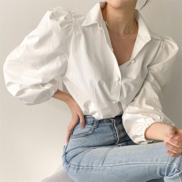 women's blouses & shirts hzirip 2021 minimalist puff sleeves all match sweet lapel lady ol solid fashion outwear summer loose stylish, White
women's blouses & shirts hzirip 2021 minimalist puff sleeves all match sweet lapel lady ol solid fashion outwear summer loose stylish, White