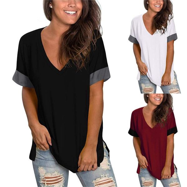 women's t-shirt plus size women tshirts pullover v neck solid patchwork short sleeve casual comfortable home clothes, White
women's t-shirt plus size women tshirts pullover v neck solid patchwork short sleeve casual comfortable home clothes, White