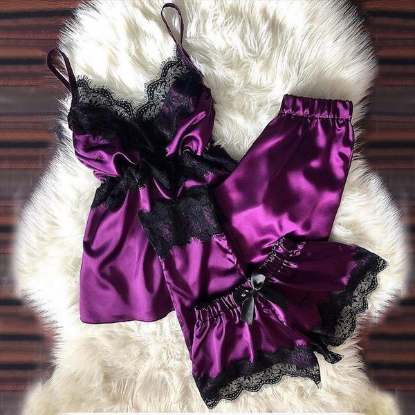 3 peices lingerie set women sleepwear v neck eyelash lace camisole bowknot pajama seda verano sommer kleidung damen, Black;red
3 peices lingerie set women sleepwear v neck eyelash lace camisole bowknot pajama seda verano sommer kleidung damen, Black;red