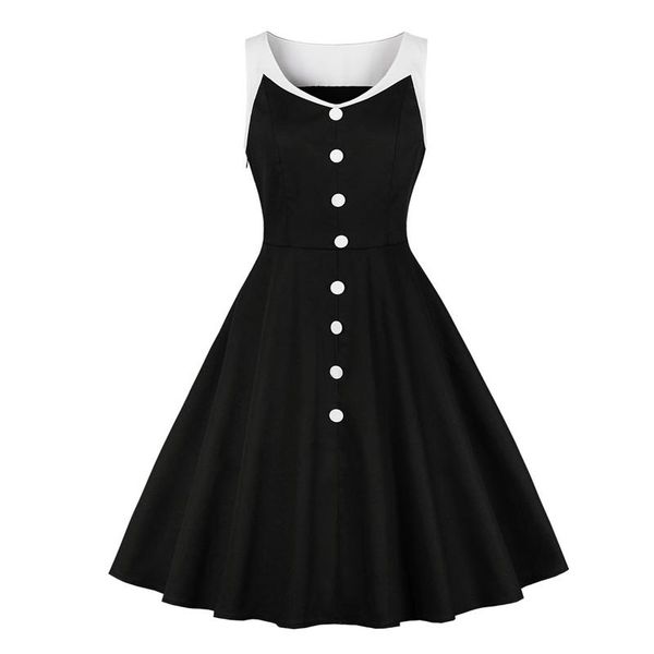 women single-breasted buttons black patchwork vintage rockabilly 50s dress 2021 summer sleeveless retro cotton a-line dresses casual, Black;gray
women single-breasted buttons black patchwork vintage rockabilly 50s dress 2021 summer sleeveless retro cotton a-line dresses casual, Black;gray
