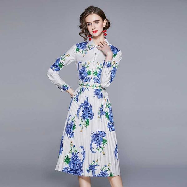 spring summer fashion designer elegant midi dres long sleeve turn down collar flower print pleated 210531, Black;gray
spring summer fashion designer elegant midi dres long sleeve turn down collar flower print pleated 210531, Black;gray