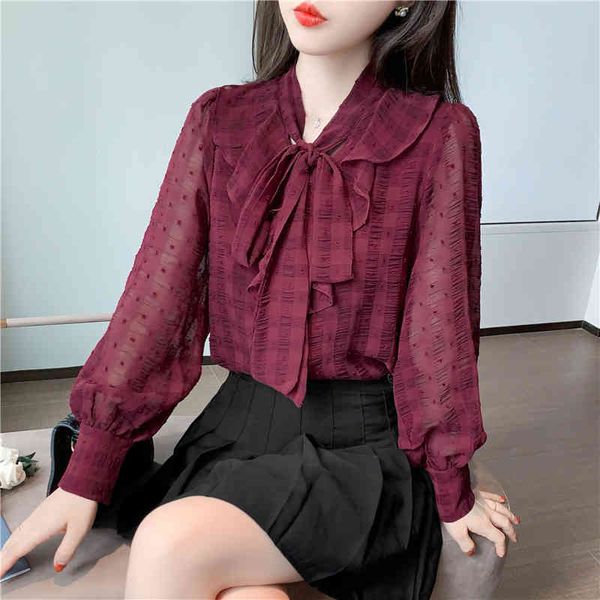 women's blouses & shirts spring ol long sleeved single-breasted bow trendy dobby chiffon female burgundy beige zpxw, White
women's blouses & shirts spring ol long sleeved single-breasted bow trendy dobby chiffon female burgundy beige zpxw, White