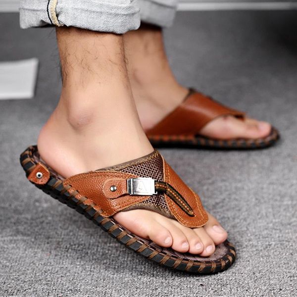 sandals genuine leather men shoes beach male flip flops summer slippers plus size 46, Black
sandals genuine leather men shoes beach male flip flops summer slippers plus size 46, Black