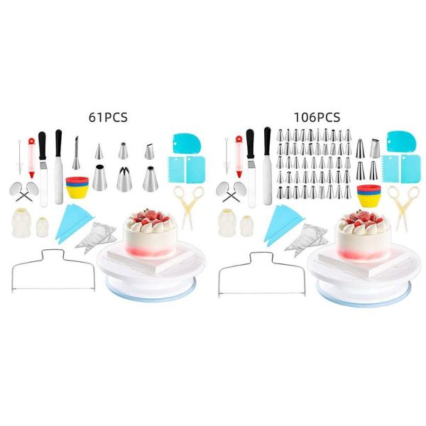 61pcs useful baking tools cake decoration tool set turntable pastry bags two-line layerer muffin cup family &
61pcs useful baking tools cake decoration tool set turntable pastry bags two-line layerer muffin cup family &