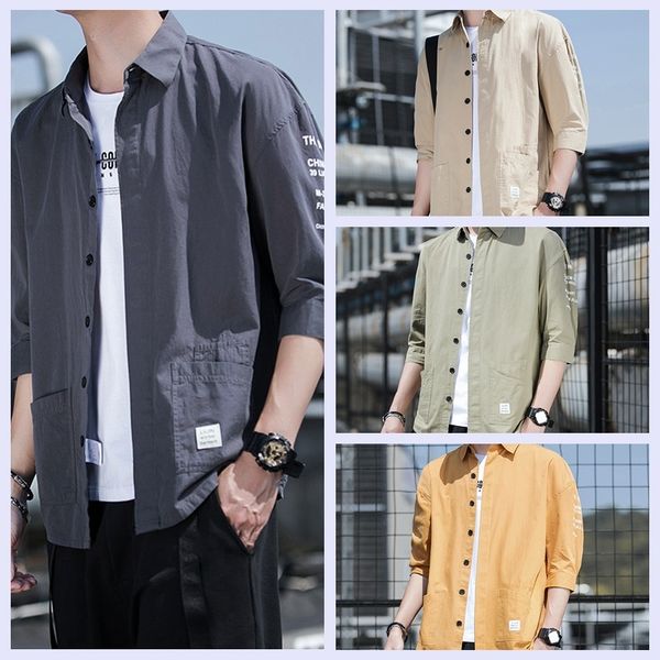 new summer quarter sleeve shirt men's korean loose and handsome trend short liner coat inch, White;black
new summer quarter sleeve shirt men's korean loose and handsome trend short liner coat inch, White;black