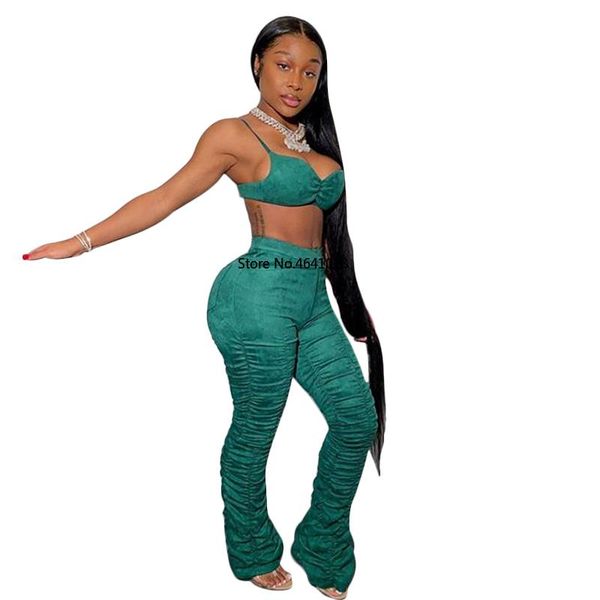 women two pieces sets tracksuits spaghetti strap bra crop & stacked bell bottom ruched flare pants suit fitness outfits 2pcs piece dress, White
women two pieces sets tracksuits spaghetti strap bra crop & stacked bell bottom ruched flare pants suit fitness outfits 2pcs piece dress, White