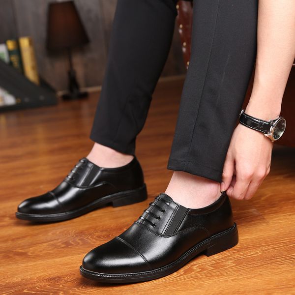 three joint formal leather shoes men's round head overot busins casual three pointed lace up work, Black
three joint formal leather shoes men's round head overot busins casual three pointed lace up work, Black
