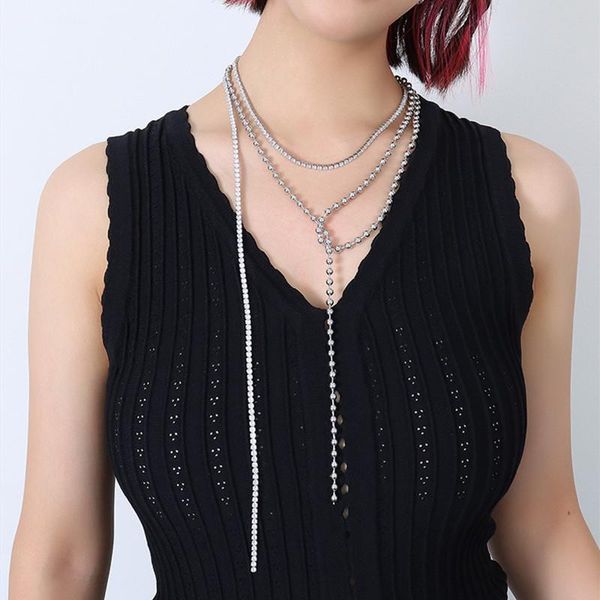 pendant necklaces fashion silver color stainless steel long beads tassel necklace for women jewelry, hiphop crystal neck chains female 
pendant necklaces fashion silver color stainless steel long beads tassel necklace for women jewelry, hiphop crystal neck chains female
