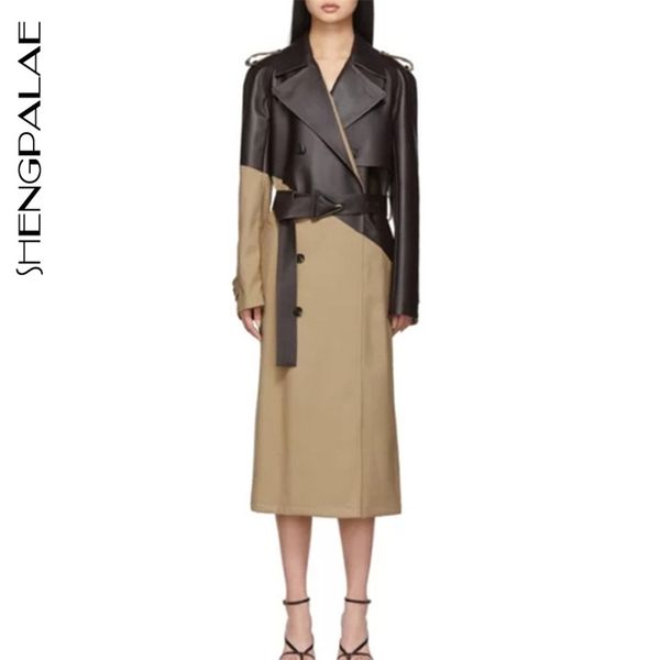 autumn women's trench coat fashion suit collar patchwork pu leather lace up khaki double breasted zt150 210427, Black
autumn women's trench coat fashion suit collar patchwork pu leather lace up khaki double breasted zt150 210427, Black