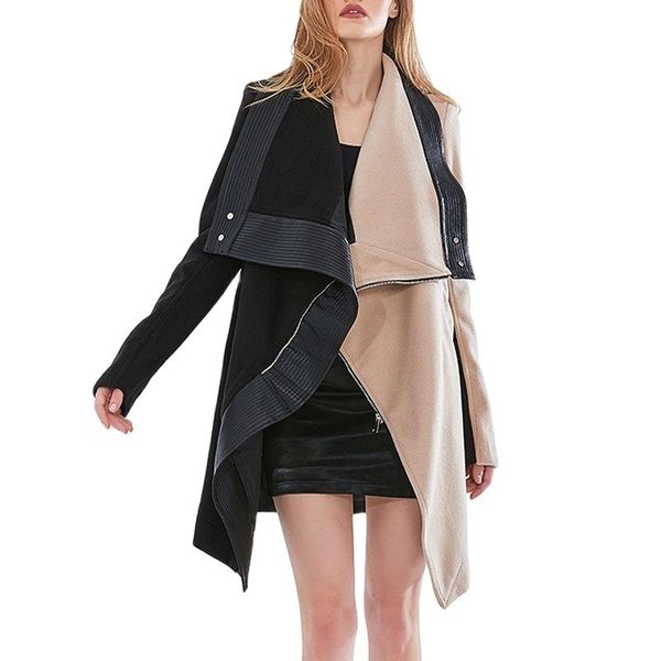 women's wool & blends woolen coat long 2021 temperament design sense irregular splicing thick lady's fashion pullover for women cl, Black
women's wool & blends woolen coat long 2021 temperament design sense irregular splicing thick lady's fashion pullover for women cl, Black