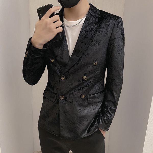 men's suits & blazers autumn winter men's jacket double row button party fashion brand, White;black 
men's suits & blazers autumn winter men's jacket double row button party fashion brand, White;black