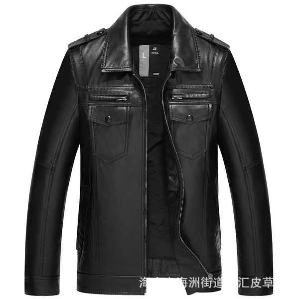 head leather coat men's lapel fashion short fit jacket one hair & faux, Black
head leather coat men's lapel fashion short fit jacket one hair & faux, Black