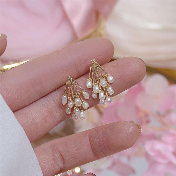 stud arrive 14k real gold baroque natural freshwater pearl earrings for women cubic zircon zc elegant, Golden;silver