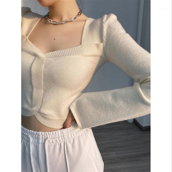 women's sweaters 2021 spring autumn black base shirt slim square neck sweater long sleeve knitted top, White;black
women's sweaters 2021 spring autumn black base shirt slim square neck sweater long sleeve knitted top, White;black