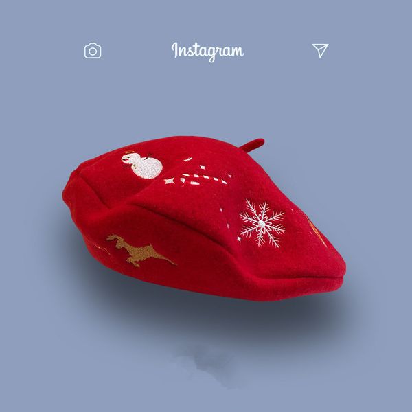 christmas gift embroidered snowman bear beret red painter's student sweet lovely wool bud hat, Yellow
christmas gift embroidered snowman bear beret red painter's student sweet lovely wool bud hat, Yellow
