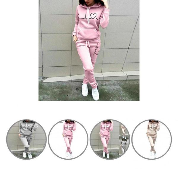gym clothing 2 pcs/set lady tracksuit heart print two-piece set thick casual solid color women sports suit hoodie for school, White;black 
gym clothing 2 pcs/set lady tracksuit heart print two-piece set thick casual solid color women sports suit hoodie for school, White;black