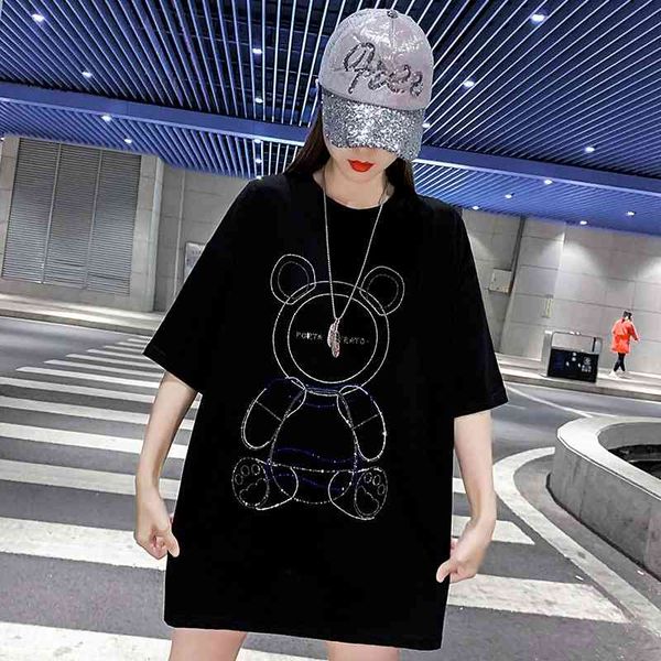 gaojiechao brand short sleeve loose t-shirt female bear diamond summer 2021 new medium length large edition top, White
gaojiechao brand short sleeve loose t-shirt female bear diamond summer 2021 new medium length large edition top, White