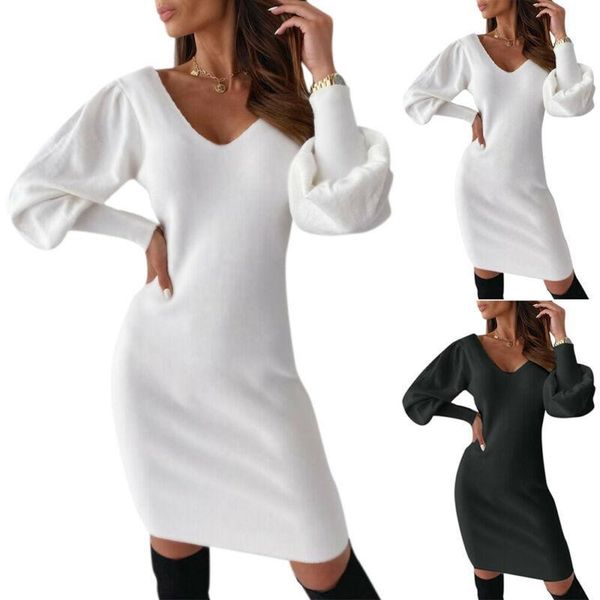 casual dresses winter women's dress lantern sleeve lace backless v neck party solid midi knitted women 's fashion 2021, Black;gray
casual dresses winter women's dress lantern sleeve lace backless v neck party solid midi knitted women 's fashion 2021, Black;gray
