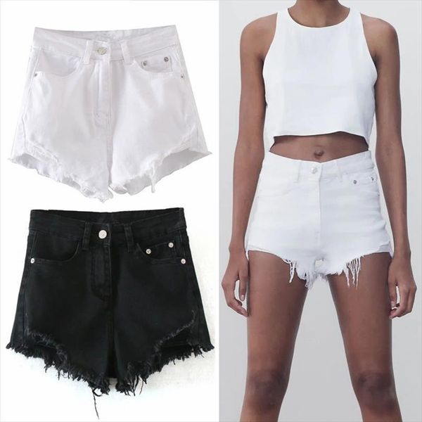 summer za white womens shorts high waist denim jeans fashion frayed hems casual black short pants woman, White;black
summer za white womens shorts high waist denim jeans fashion frayed hems casual black short pants woman, White;black