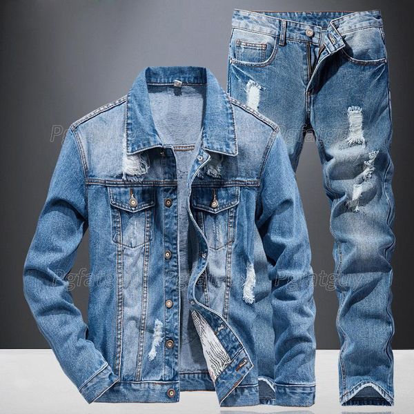 men's tracksuits light blue ripped holes sets spring autumn simple casual long sleeve denim jacket and pants male two piece jeans set, Gray
men's tracksuits light blue ripped holes sets spring autumn simple casual long sleeve denim jacket and pants male two piece jeans set, Gray