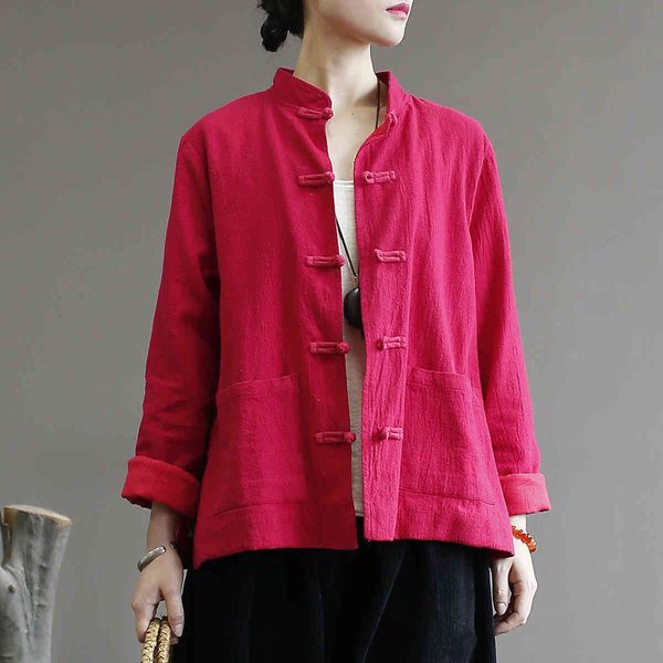 johnature women chinese style shirts stand button pockets blouses autumn solid color vintage long sleeve women 210521, White
johnature women chinese style shirts stand button pockets blouses autumn solid color vintage long sleeve women 210521, White