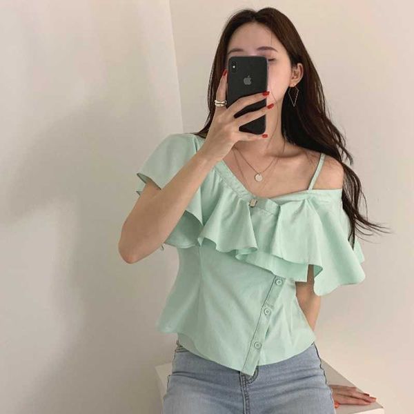 chic korean summer off shoulder skew collar blouse women ruffled irregular cropped shirt blusas mujer fresh sweet 210610, White
chic korean summer off shoulder skew collar blouse women ruffled irregular cropped shirt blusas mujer fresh sweet 210610, White