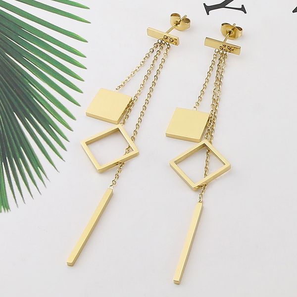 fashion new earrings hanging three chain square tassel earrings rose gold stainless steel earrings women jewelry wholesale, Silver
fashion new earrings hanging three chain square tassel earrings rose gold stainless steel earrings women jewelry wholesale, Silver