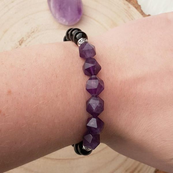 tennis healing stone mala bracelet spiritual jeweley 8mm black onyx & amethysts stretchy bracelets women star cut, Golden;silver 
tennis healing stone mala bracelet spiritual jeweley 8mm black onyx & amethysts stretchy bracelets women star cut, Golden;silver