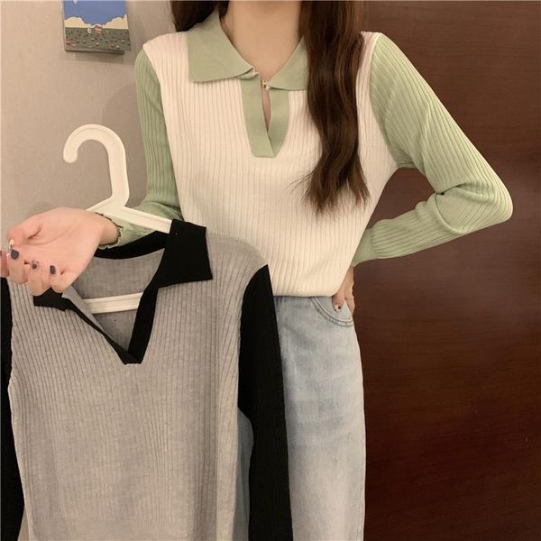 women's sweaters knitwear in early autumn 2021 korean gentle style color matching v-neck pullover thin long sleeve bottomed shirt top, White;black
women's sweaters knitwear in early autumn 2021 korean gentle style color matching v-neck pullover thin long sleeve bottomed shirt top, White;black