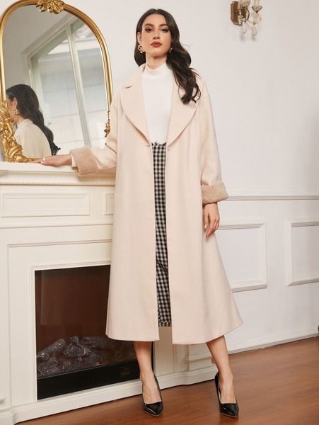 teddy cuff drop shoulder overcoat f086#, Black