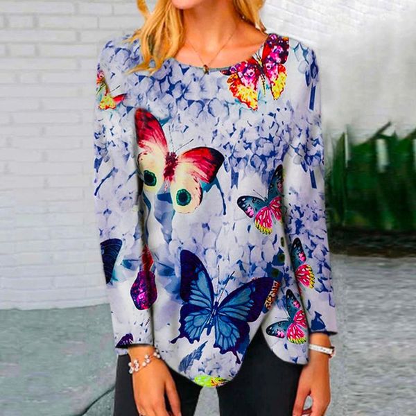 women's t-shirt camisetas de mujer casual butterfly print irregular hem button o-neck long sleeve oversized women, White
women's t-shirt camisetas de mujer casual butterfly print irregular hem button o-neck long sleeve oversized women, White