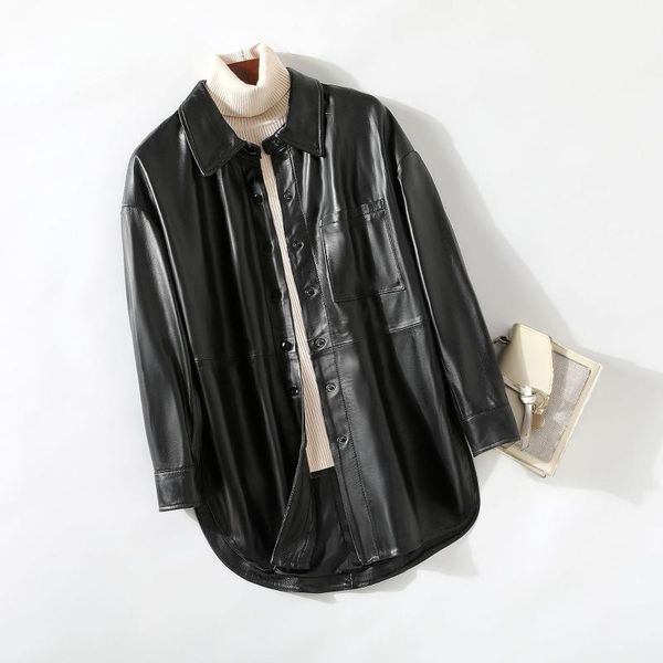 women's jackets 2021 autumn sheepskin shirt little loose casual long leather coat, Black;brown
women's jackets 2021 autumn sheepskin shirt little loose casual long leather coat, Black;brown