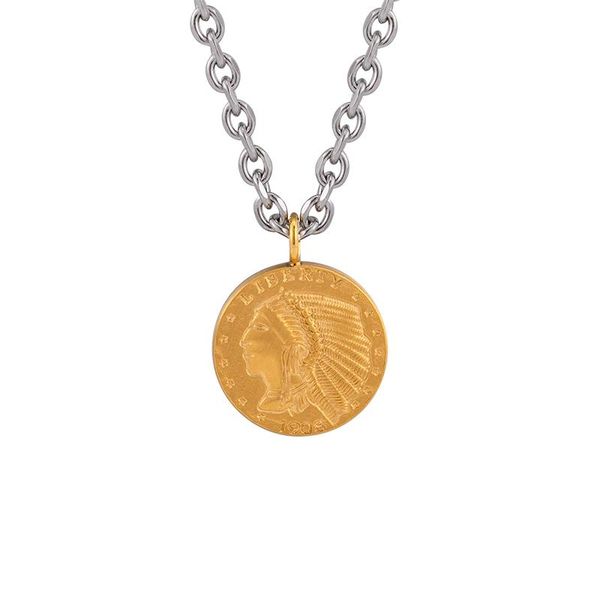 pendant necklaces factory wholesale retro fashion men and women stainless steel american gold coin, Silver
pendant necklaces factory wholesale retro fashion men and women stainless steel american gold coin, Silver