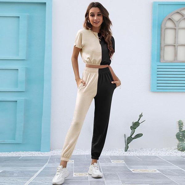 women's two piece pants colorblock tracksuit women set summer clothes short sleeve crop and suit casual sets jogging outfits, White
women's two piece pants colorblock tracksuit women set summer clothes short sleeve crop and suit casual sets jogging outfits, White