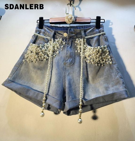 women's jeans denim shorts for women 2021 summer european style hand-stitched pearl beaded high waist wide leg elastic, Blue
women's jeans denim shorts for women 2021 summer european style hand-stitched pearl beaded high waist wide leg elastic, Blue