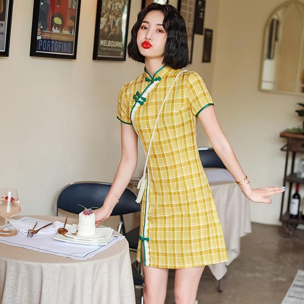 ethnic clothing novelty plaid women cheongsam elegant slim chinese dress short sleeve qipao femme party lovely formal, Red
ethnic clothing novelty plaid women cheongsam elegant slim chinese dress short sleeve qipao femme party lovely formal, Red