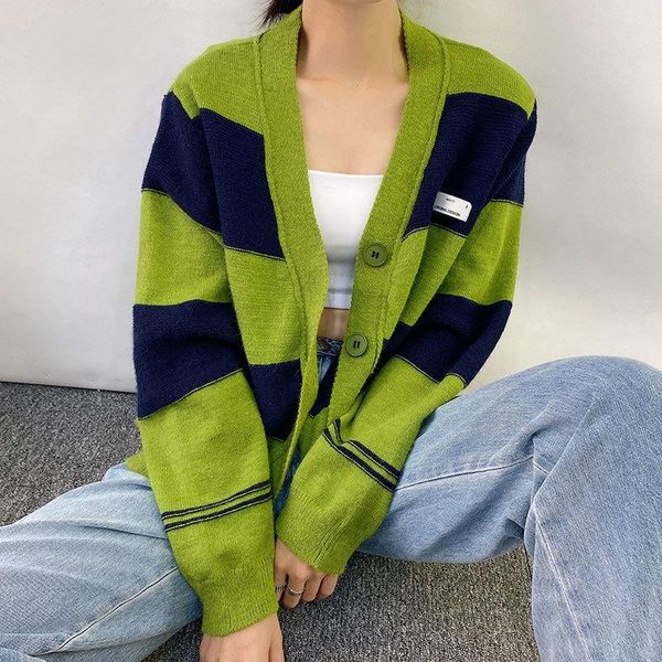 women's knits & tees dewadbow leisure cardigan women v neck vintage blue green contrast knitted sweater casual autumn retro knitwear su, White
women's knits & tees dewadbow leisure cardigan women v neck vintage blue green contrast knitted sweater casual autumn retro knitwear su, White