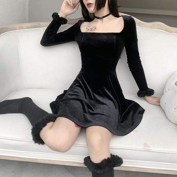 a-line draped black dress elegant square collar empire ladies frocks for women casual full sleeve mini with stockings dresses, Black;gray
a-line draped black dress elegant square collar empire ladies frocks for women casual full sleeve mini with stockings dresses, Black;gray