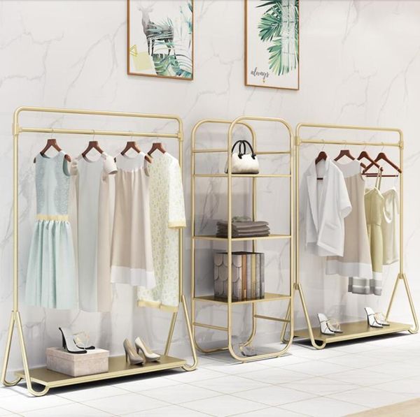 hangers & racks clothing store display rack floor type side hanging light luxury gold shelf combination
hangers & racks clothing store display rack floor type side hanging light luxury gold shelf combination