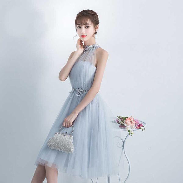luxury party evening dress evening 2021 fashion slim banquet party neck dr's summer grey medium length, Black;gray