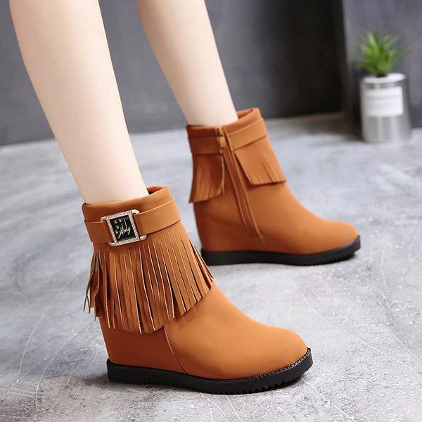 boots ankle for women shoes woman solid flock height increasing platform zipper fringe plus size winter, Black 
boots ankle for women shoes woman solid flock height increasing platform zipper fringe plus size winter, Black