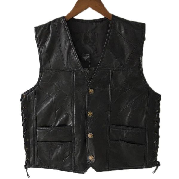 black punk men's leather vt, leather motorcycle vt, svels et, autumn lace button, Black;white
black punk men's leather vt, leather motorcycle vt, svels et, autumn lace button, Black;white