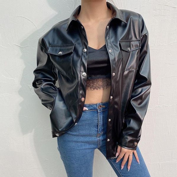 high street black leather jacket women vintage cardigan loose thin moto female 2021 spring long sleeve women's & faux
high street black leather jacket women vintage cardigan loose thin moto female 2021 spring long sleeve women's & faux