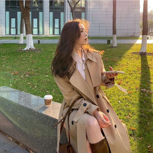 women's trench coats korean fashion double-breasted long women coat classic style belted with flaps autumn winter casual windbreaker xl, Tan;black
women's trench coats korean fashion double-breasted long women coat classic style belted with flaps autumn winter casual windbreaker xl, Tan;black