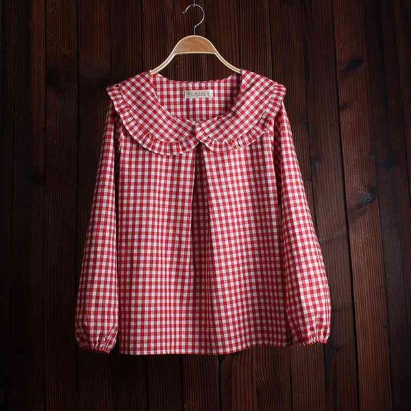 fashion spring autumn comfortable plaid women shirts peter pan collar sweet ruffled pleated blouses a79, White
fashion spring autumn comfortable plaid women shirts peter pan collar sweet ruffled pleated blouses a79, White