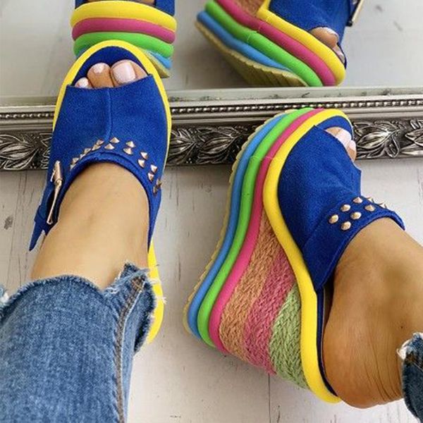ins female slippers mixed color slip on platform open toe women casual design outside shoes woman, Black
ins female slippers mixed color slip on platform open toe women casual design outside shoes woman, Black