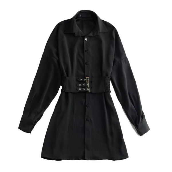 women long full sleeve turn down neck high street solid black white shirt sash b0254 210514
women long full sleeve turn down neck high street solid black white shirt sash b0254 210514