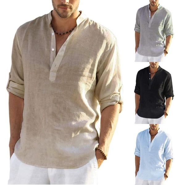 men's casual shirts long sleeve linen fashion spring cotton blouse handsome men shirt, White;black
men's casual shirts long sleeve linen fashion spring cotton blouse handsome men shirt, White;black
