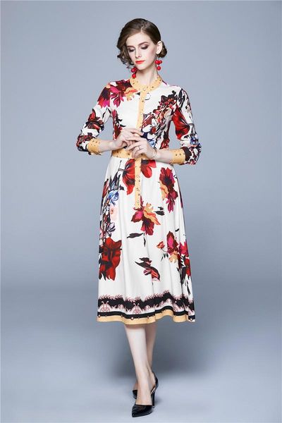 casual dresses fashion designer women slim flower printed shirt dress elegant office party robe female vintage a-line vestidos, Black;gray
casual dresses fashion designer women slim flower printed shirt dress elegant office party robe female vintage a-line vestidos, Black;gray