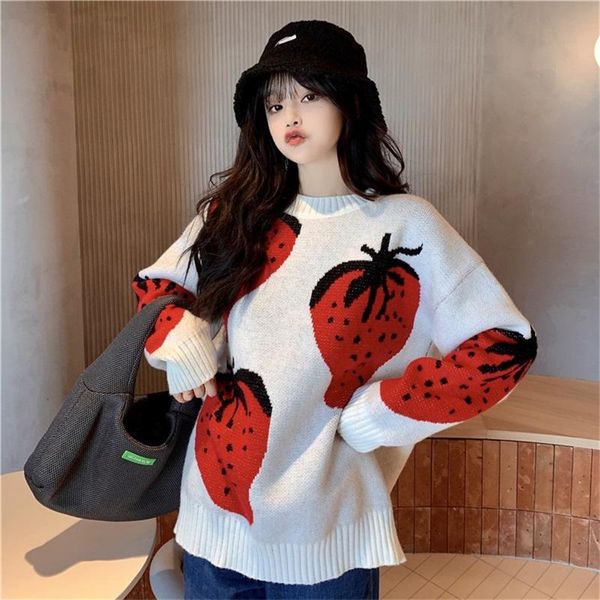 women's sweaters preppy style japanese winter girl jk pullover kawaii o-neck vintage strawberry pattern full sleeve loose casual knitti, White;black
women's sweaters preppy style japanese winter girl jk pullover kawaii o-neck vintage strawberry pattern full sleeve loose casual knitti, White;black